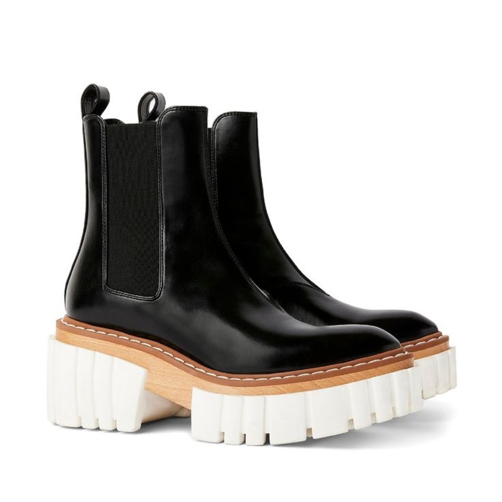 Stella McCartney Emilie Chunky Platform Lug Sole Black Leather Boot 7.5 / 37.5 - Picture 2 of 11